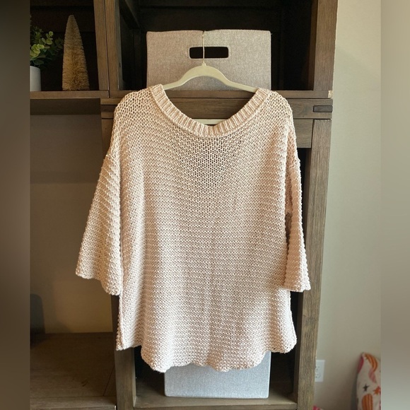Free people park slope knit creme sweater bohemian Large B18 - Picture 3 of 8